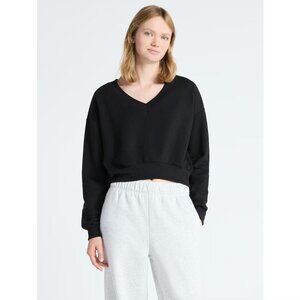 No Boundaries V-Neck Fleece Cropped Sweatshirt Relaxed Pullover